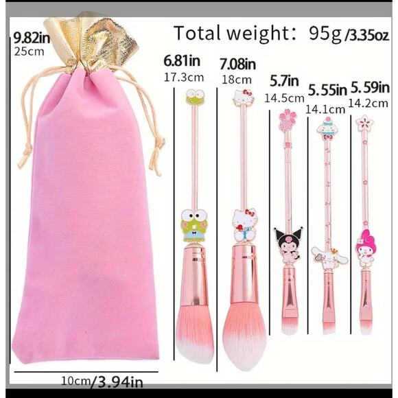 Hello Kitty Kuromi Brush Set Foundation Blending Conceal Eyebrow Powder + Pouch - Picture 6 of 10